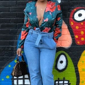 ZARA Satin Floral V bodysuit